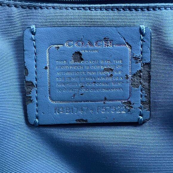 COACH Shoulder Bag City Zip Tote Bag Azure Blue w Silver Hardware AUTHENTIC - Picture 10 of 10